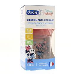 DODIE Biberon Initiation+ anti-colique avec tétine ronde 3 vitesses 150ml minnie